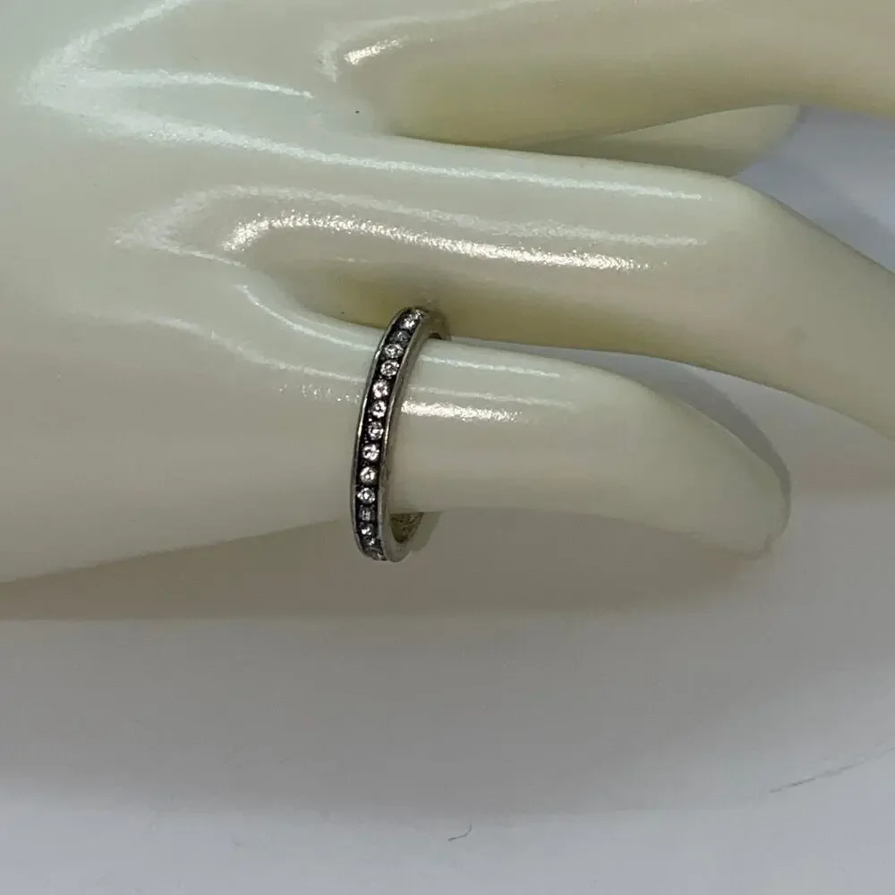 Antiqued Silver-Tone Clear Rhinestone Band Style Ring Women's Size 6.5